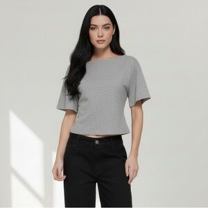 1203 • Heather Grey Cotton Blend Defined Silhouette T Shirt